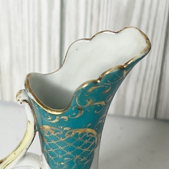 Antique Porcelain Ewer Handpainted Floral‎ Design Gold Gilding & Beading - Picture 6 of 11